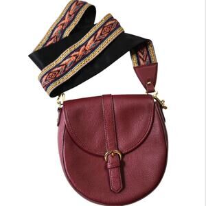 Ora Delphine Billie Guitar Strap crossbody bag pebbled leather burgundy